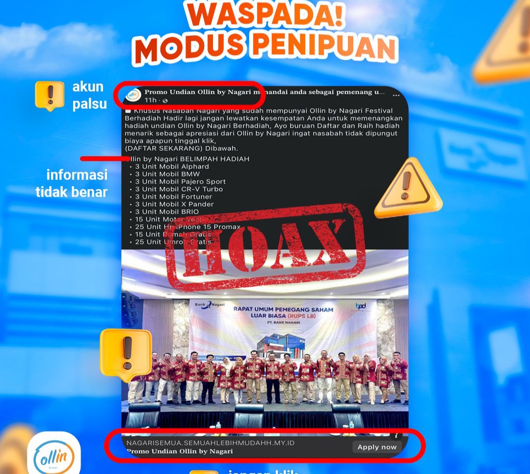 Bank Nagari Imbau Nasabah Waspadai Undian Palsu di Medsos