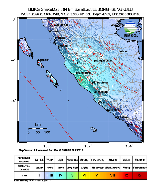 Gempa M 5.7 Guncang Lebong-Bengkulu, Warga Diminta Waspada Susulan