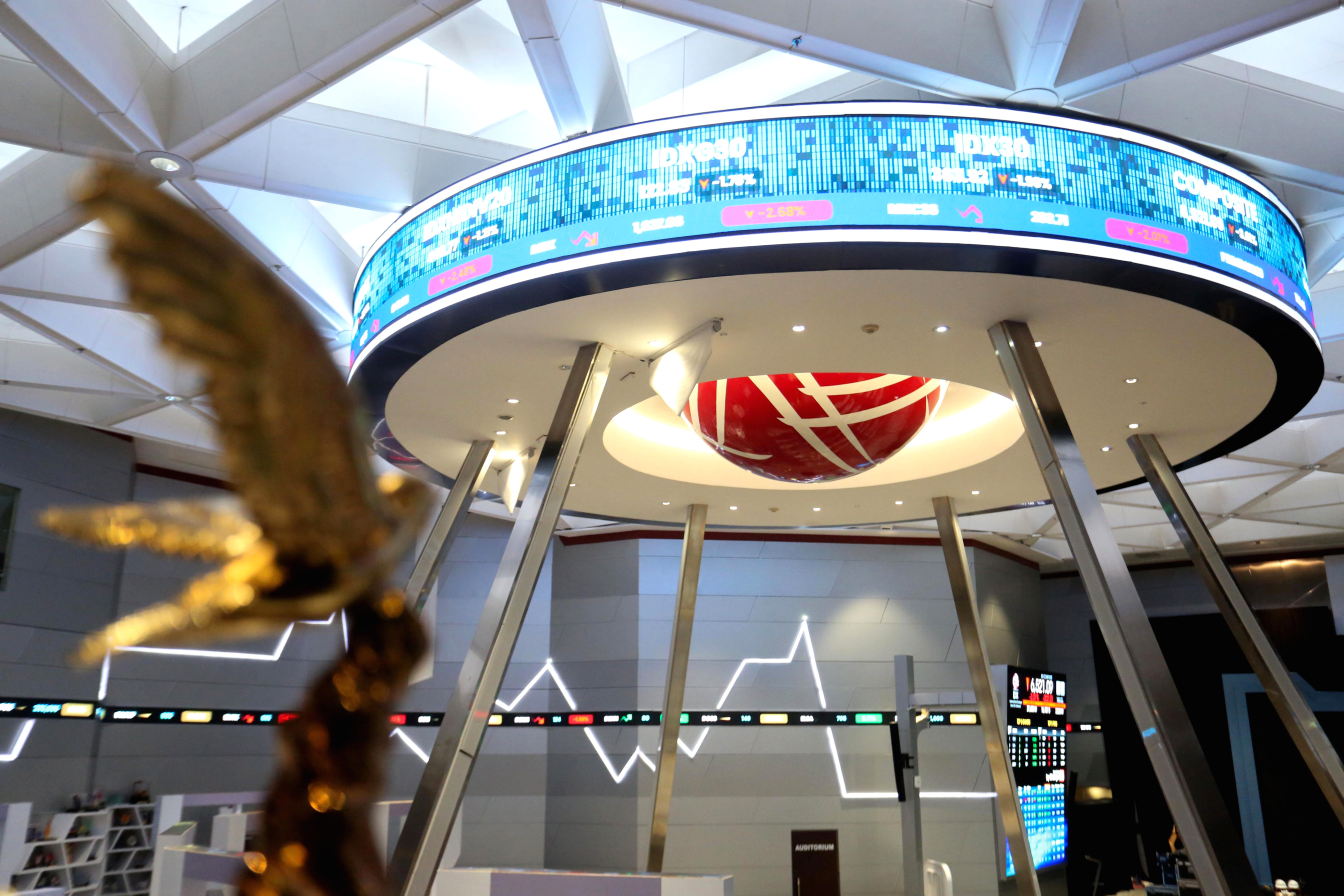 Grafik pergerakan Indeks Harga Saham Gabungan di layar monitor perdagangan saham