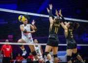 Pemain tim nasional voli putri Iran merayakan keberhasilan melaju ke babak 8 besar Kejuaraan Voli Putri Asia 2026.