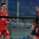 Jamal Musiala saat mengenakan seragam Bayern Munchen di lapangan hijau.
