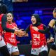 Pemain timnas voli putri Indonesia bersiap bertanding di Tianjin Olympic Center Gymnasium