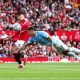 Erling Haaland merayakan gol kemenangan Manchester City ke gawang Manchester United di Old Trafford.