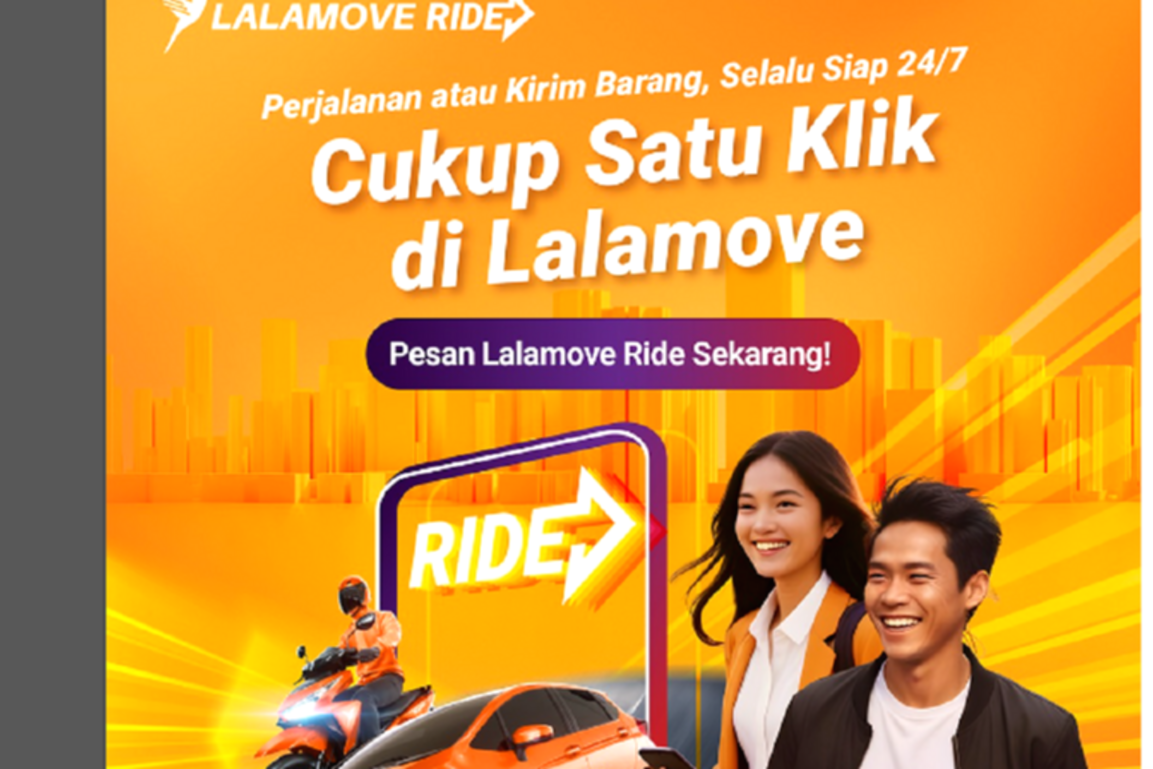 Tampilan antarmuka aplikasi Lalamove dan armada taksi listrik Green SM di jalanan Jakarta.
