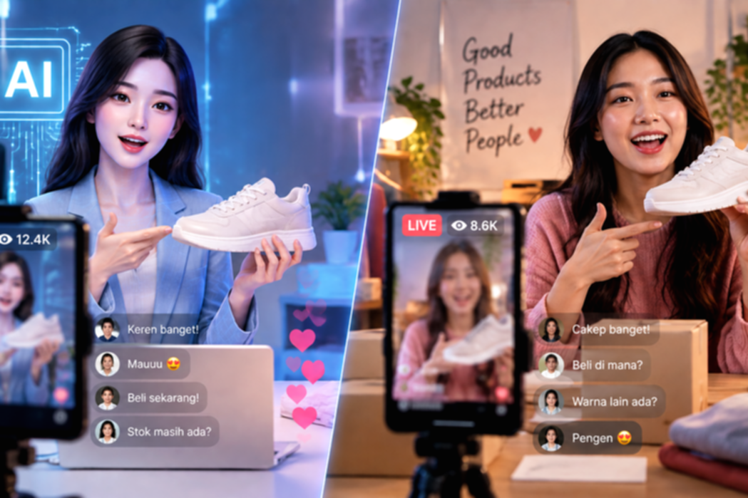 Tampilan antarmuka teknologi kecerdasan artifisial yang digunakan dalam siaran langsung live ecommerce