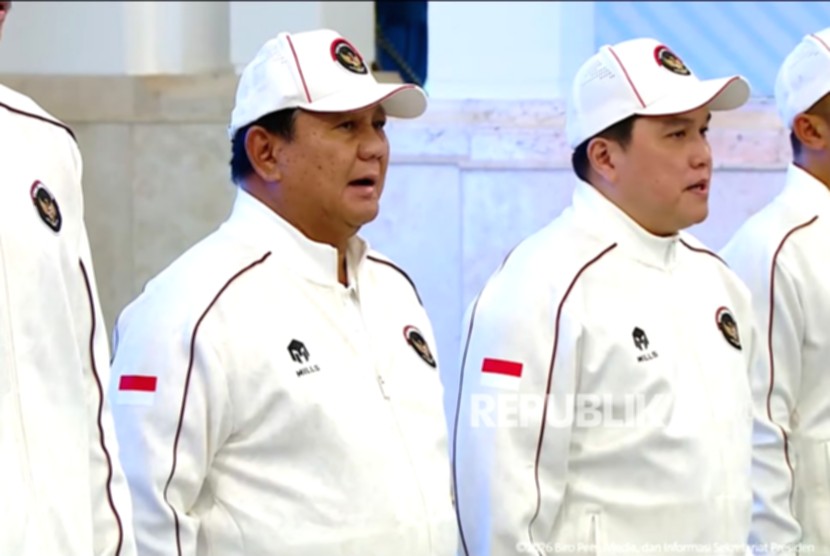 Presiden Prabowo Subianto memberikan arahan saat melepas kontingen Indonesia untuk Asian Games ke-20 di Istana Negara.